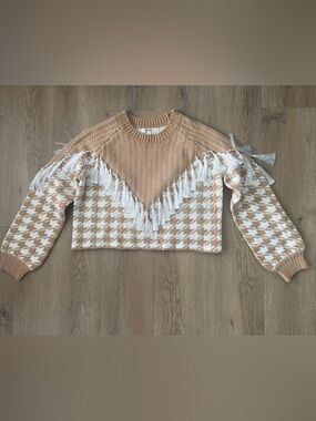 12th Tribe Jamie Beige Houndstooth Sweater